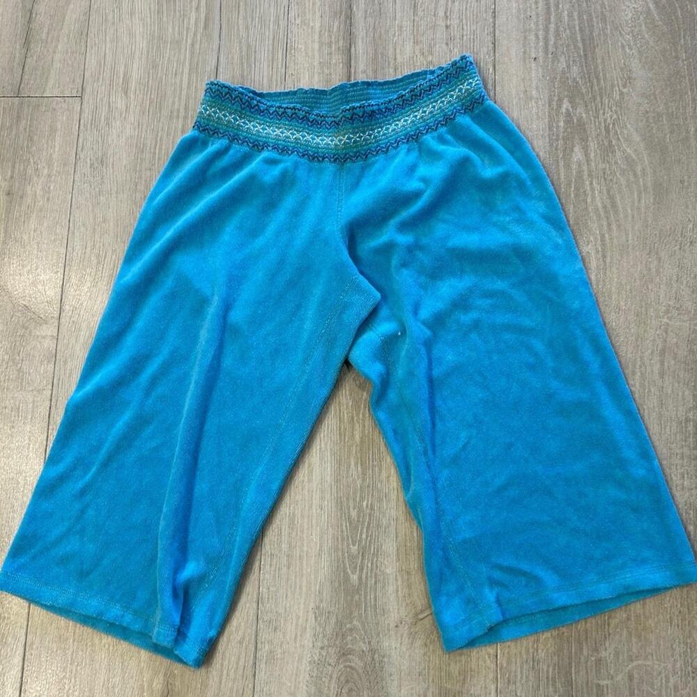 Juicy Couture blue terry cloth wide leg cotton capri pants. Size medium